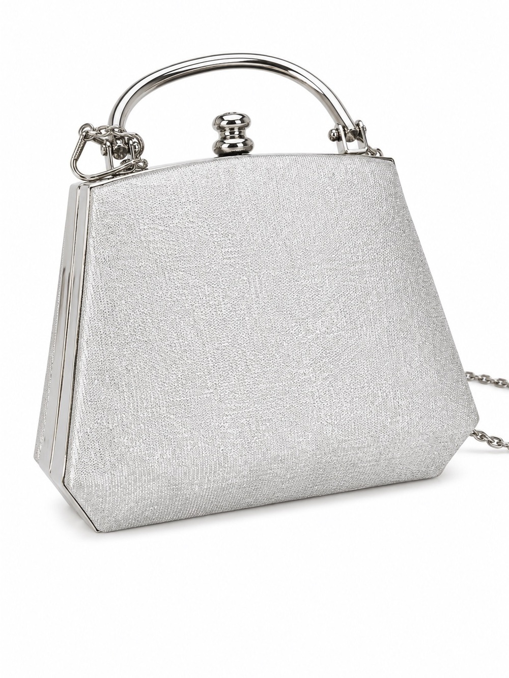 Silver Metallic Evening Bag with Chain Handle – Vintage Style Clutch - Picture 2 of 12